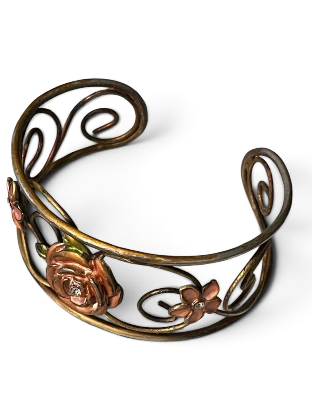 Vintage Multi-Tone Openwork Floral Cuff Bracelet